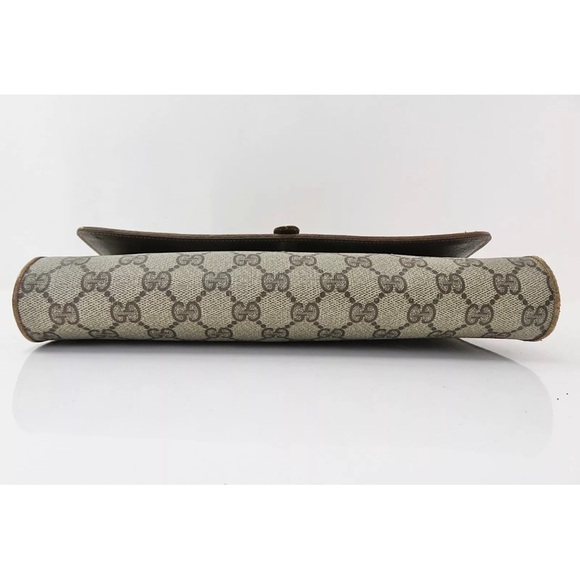 Auth Vintage GUCCI Brown GG PVC Canvas Flap Cover Shoulder Bag purse - Picture 5 of 9